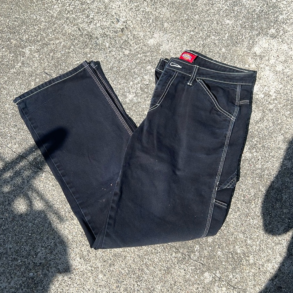 Black Dickies jeans with white stitching